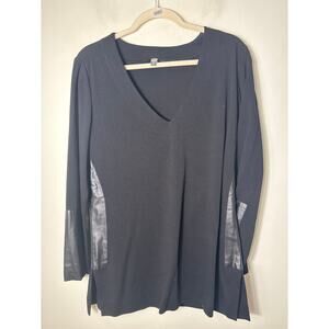 Saks 5th Ave Black Faux Leather Patched Long Sleeve Shirt Sz 12